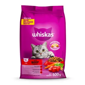 Whiskas Cat Food Dry Adult Beef 500G image