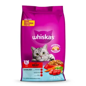 Whiskas Cat Food Dry Sterilised Adult Beef 2.7Kg image