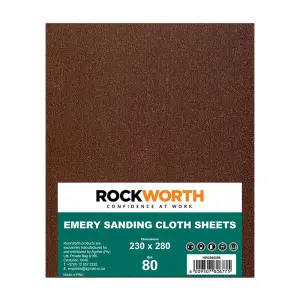 Rockworth Emery Sanding Cloth - 80 Grit (50 Pack) image