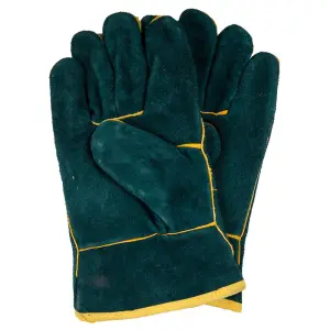 Strike-Arc Leather Welding Glove Cuff Grey/Green 2 image