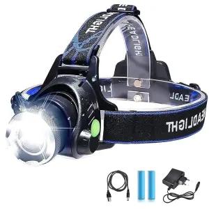 Black Rechargeable Zoom Head Light. 180 Degrees Adjustment. P50 Led image
